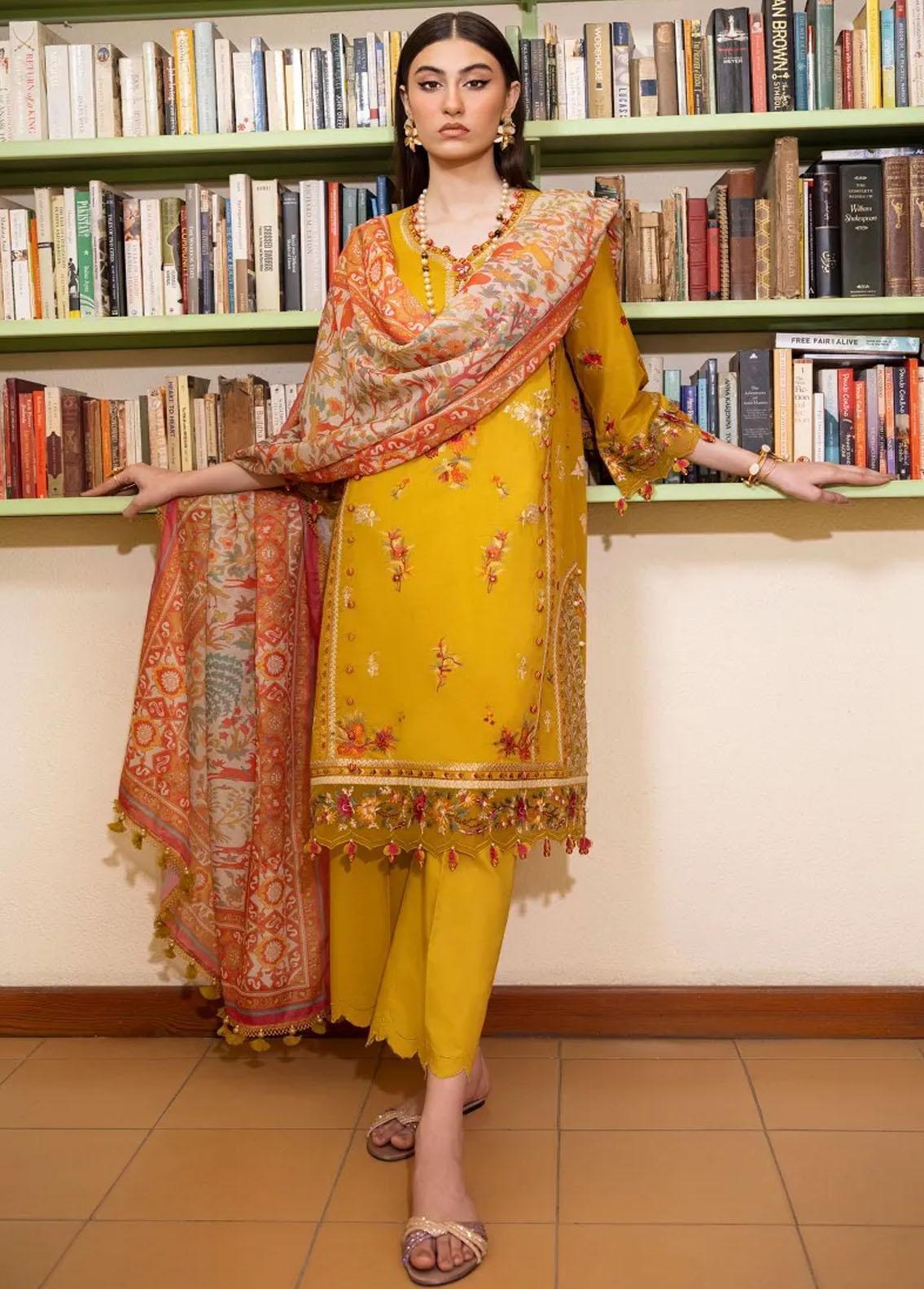 Sana Safinaz Embroidered Slub Suits Unstitched 3 Piece SS23WL D-5A - Luxury Collection