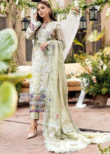 A Floral Dream By Maryam Hussain Embroidered Lawn Suits Unstitched 3 Piece MH23FD 05 Tuscan Sunset - Luxury Collection