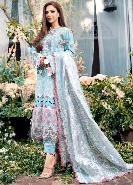 A Floral Dream By Maryam Hussain Embroidered Lawn Suits Unstitched 3 Piece MH23FD 06 Crystal - Luxury Collection