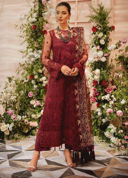 AIK Atelier Embroidered Net Suits Unstitched 3 Piece AIK22MT Look 02 - Luxury Collection