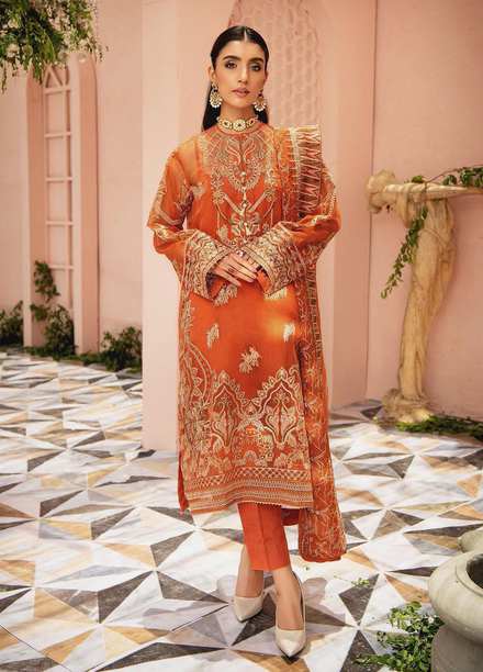 AIK Atelier Embroidered Organza Suits Unstitched 3 Piece AIK22MT Look 08 - Luxury Collection