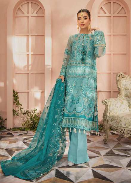 AIK Atelier Embroidered Organza Suits Unstitched 3 Piece AIK22MT Look 10 - Luxury Collection