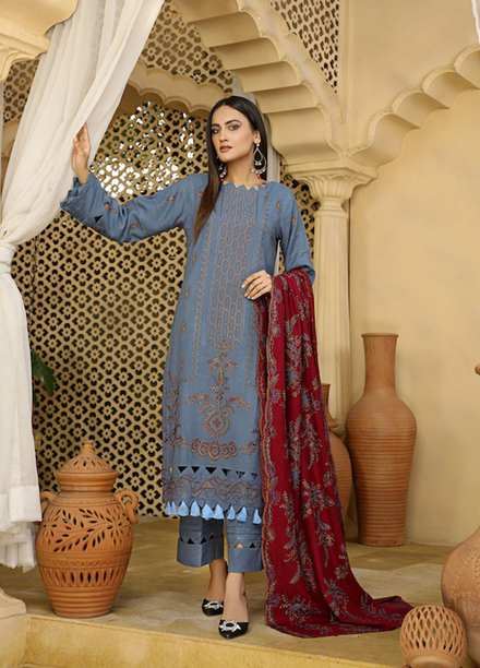 Aks by Humdum Embroidered Woolen Suits Unstitched 3 Piece HD22A D-06 - Winter Collection