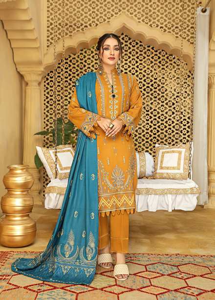 Aks by Humdum Embroidered Woolen Suits Unstitched 3 Piece HD22A D-07 - Winter Collection