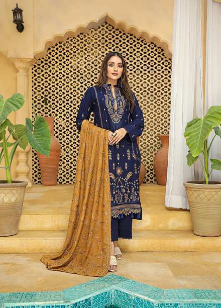 Aks by Humdum Embroidered Woolen Suits Unstitched 3 Piece HD22A D-08 - Winter Collection