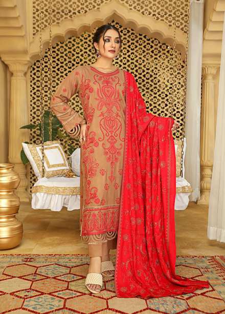Aks by Humdum Embroidered Woolen Suits Unstitched 3 Piece HD22A D-09 - Winter Collection