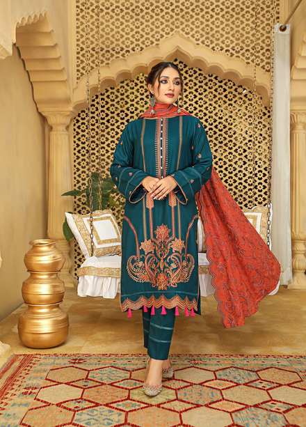 Aks by Humdum Embroidered Woolen Suits Unstitched 3 Piece HD22A D-10 - Winter Collection