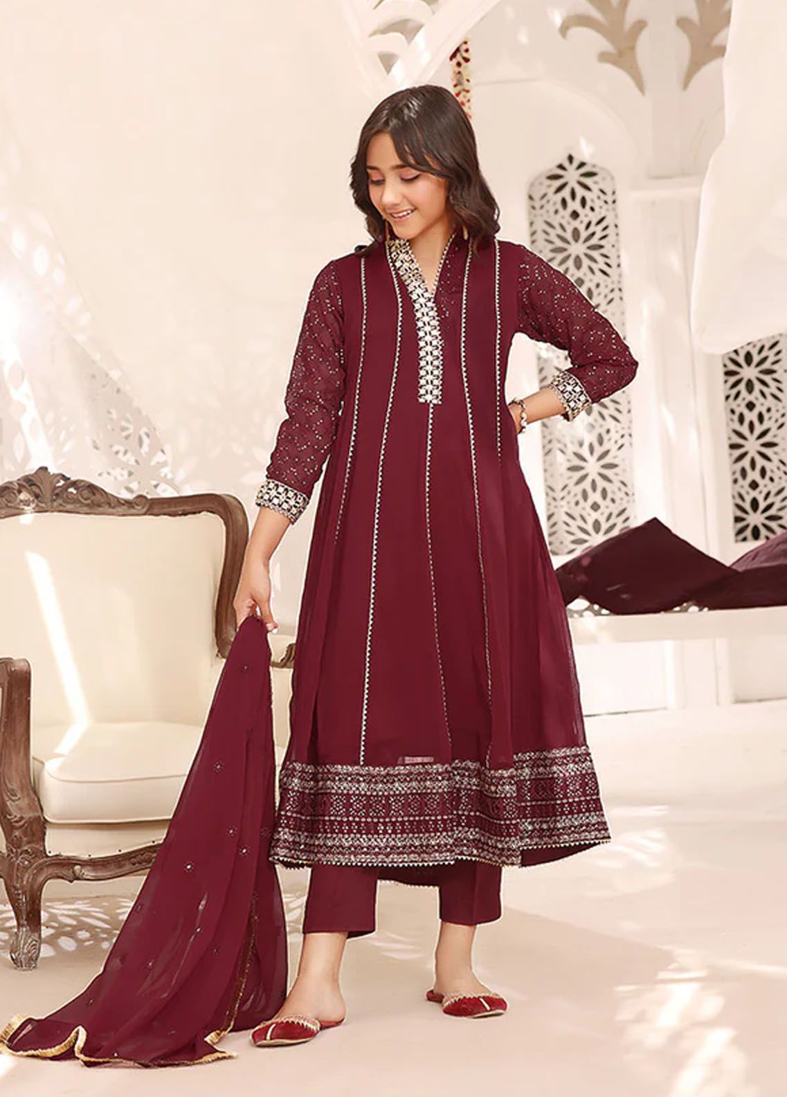 Meeral Pret Embroidered Chiffon 3 Piece Suit Mifrah