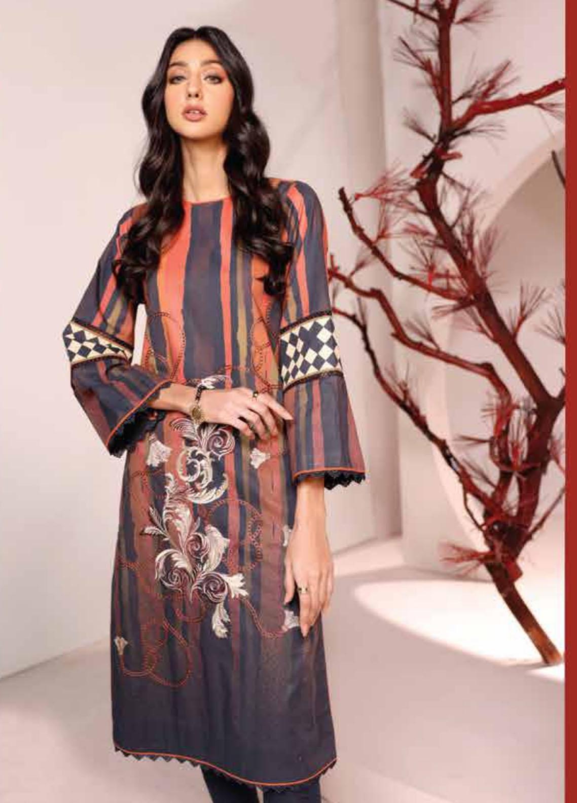 Al Karam Embroidered Jacquard  Suits Unstitched 3 Piece AK22FW FC-W-6B-22-3-Coral - Festive Collection