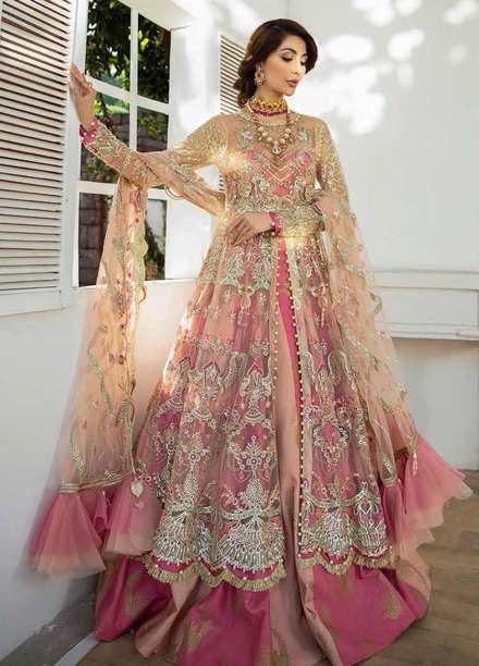 Alif By AJR Couture Embroidered Net Suits Unstitched 3 Piece AJR21WD 05 Peach Infusion - Wedding Collection