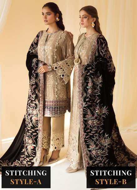 Alizeh Fashion by Bilal Embroidery Embroidered Chiffon Suits Unstitched 3 Piece AFB22PV Zawiya - Luxury Collection