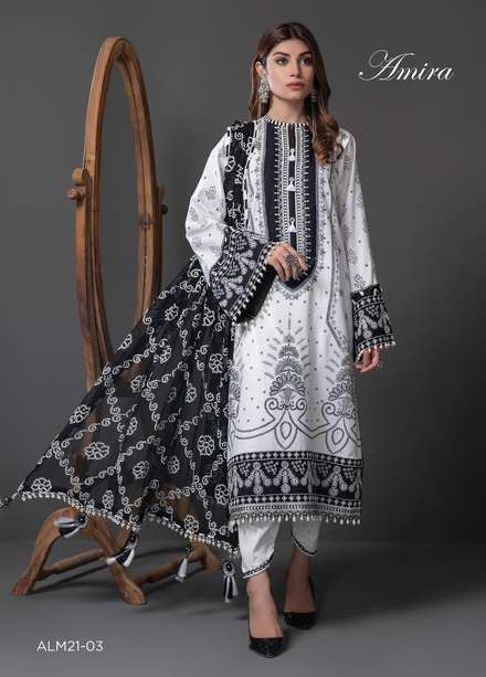 Monochrome Mystique By Anaya Embroidered Lawn Suits Unstitched 3 Piece AKC22MM ALM21-03-Amira - Black & White Collection