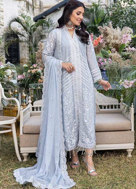 Azure Embroidered Chiffon Suits Unstitched 3 Piece AZU23L AS-95 Snowy Dove - Luxury Collection