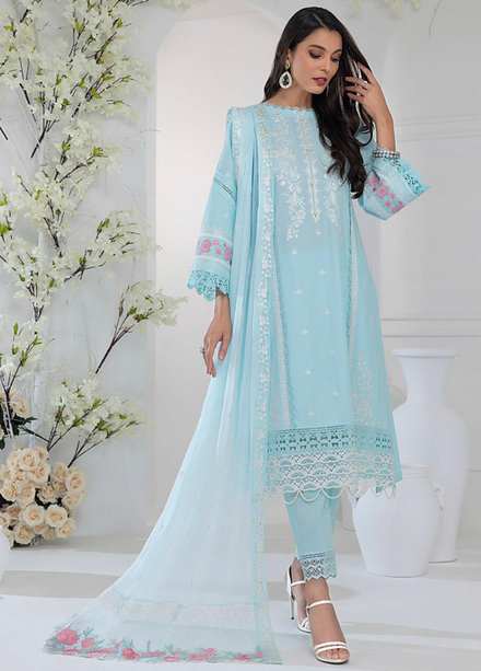 Azure Embroidered Lawn Suits Unstitched 3 Piece AZU23E 57 Sky Glow - Luxury Collection