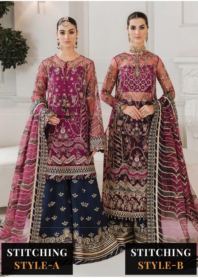 Baroque Embroidered Net Suits Unstitched 3 Piece BQU-CH10-D03 - Luxury Festive Tale