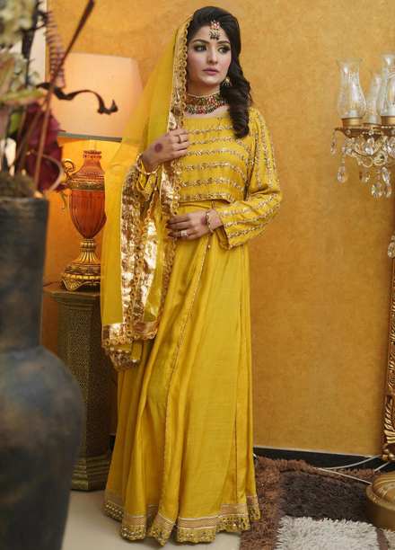 Uzman Yasen  Cotton Silk Luxury Pret 3 Piece Dress YELLOW