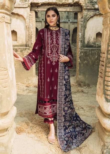 Carvaan By Humdum Embroidered Woolen Suits Unstitched 3 Piece HD23WS 08 - Winter Collection