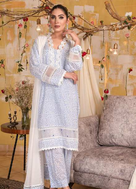 Celebration By House of Vasli Embroidered Lawn Suits Unstitched 3 Piece HOV23C LA230010 BLUE LAGOON - Summer Collection