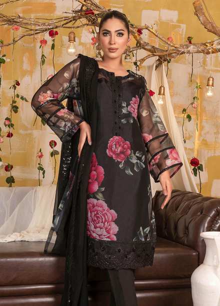 Celebration By House of Vasli Embroidered Organza Suits Unstitched 4 Piece HOV23C LA23005 BLACK SWAN - Summer Collection