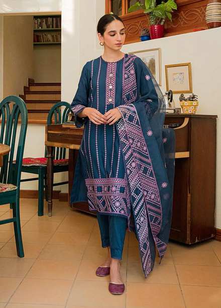 Mahiri By Cross Stitch Embroidered Cambric Suits Unstitched 3 Piece CS22MH-6 01 ASTER AZURE - Festive Collection