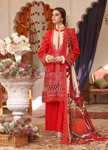 Daud Abbas Embroidered Lawn Suits Unstitched 3 Piece DA22BBE LEC-1003 Gulaab - Luxury Festive Collection