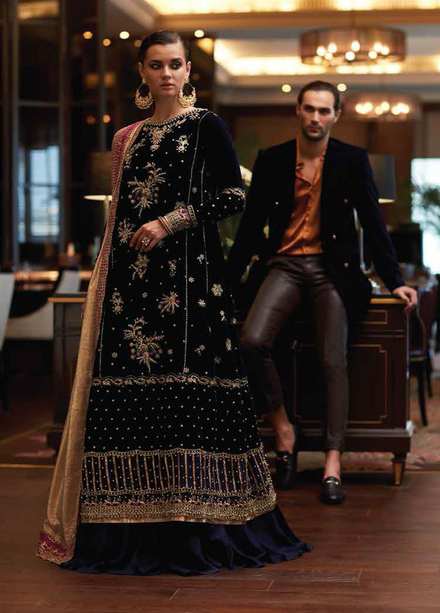 Destiny by Mushq Embroidered Velvet Suits Unstitched 3 Piece MQ22D MV22-07 Phantasm - Luxury Collection