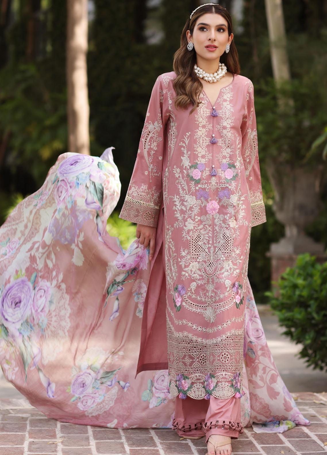 Elaf Embroidered Lawn Suits Unstitched 3 Piece EF23FC ELC-11 Hot Pink - Festive Collection