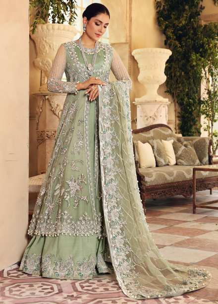 Elaf Embroidered Net Suits Unstitched 3 Piece EL21PB EBC-05 Emerald - Luxury Bridal Collection