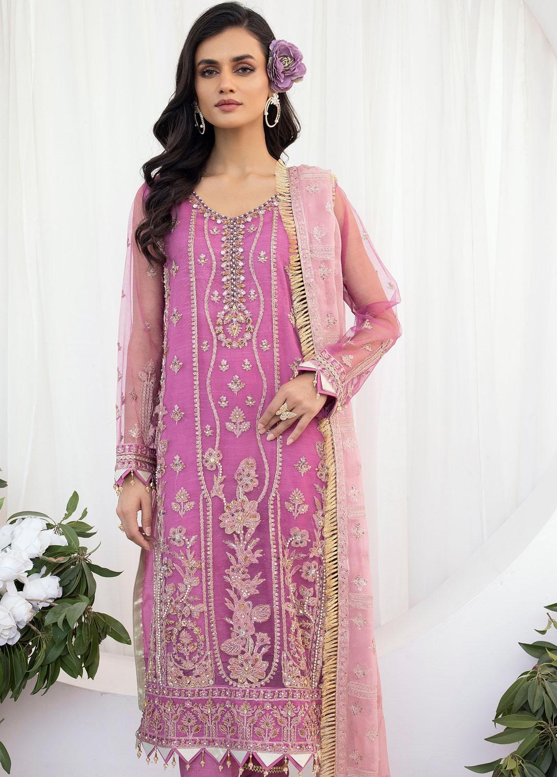 Emaan Adeel Embroidered Chiffon Suits Unstitched 3 Piece EA21FP LE-10 - Luxury Collection