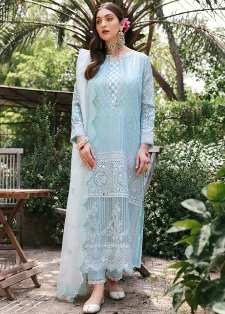 Mehru By Faixa Faixal Embroidered Lawn Suits Unstitched 3 Piece FFX22M E22-01 Aqua - Luxury Collection