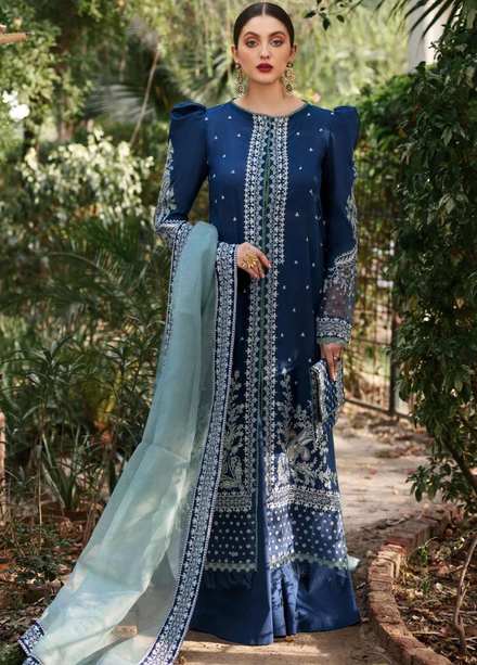 Mehru By Faixa Faixal Embroidered Lawn Suits Unstitched 3 Piece FFX22M E22-06 Navy - Luxury Collection