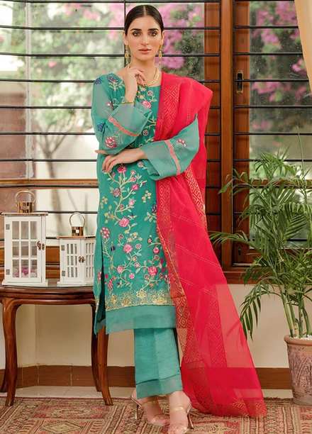 LA FLORA By Fascino Embroidered Chiffon Suits Unstitched 3 Piece FN21-LF2 Divine - Luxury Collection