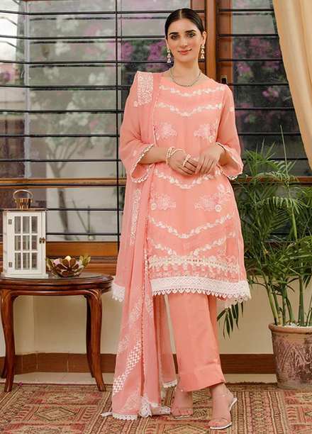 LA FLORA By Fascino Embroidered Chiffon Suits Unstitched 3 Piece FN21-LF2 Gleaming Peach - Luxury Collection