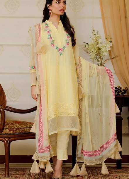 LA FLORA By Fascino Embroidered Chiffon Suits Unstitched 3 Piece FN21-LF2 Sunny Tails - Luxury Collection