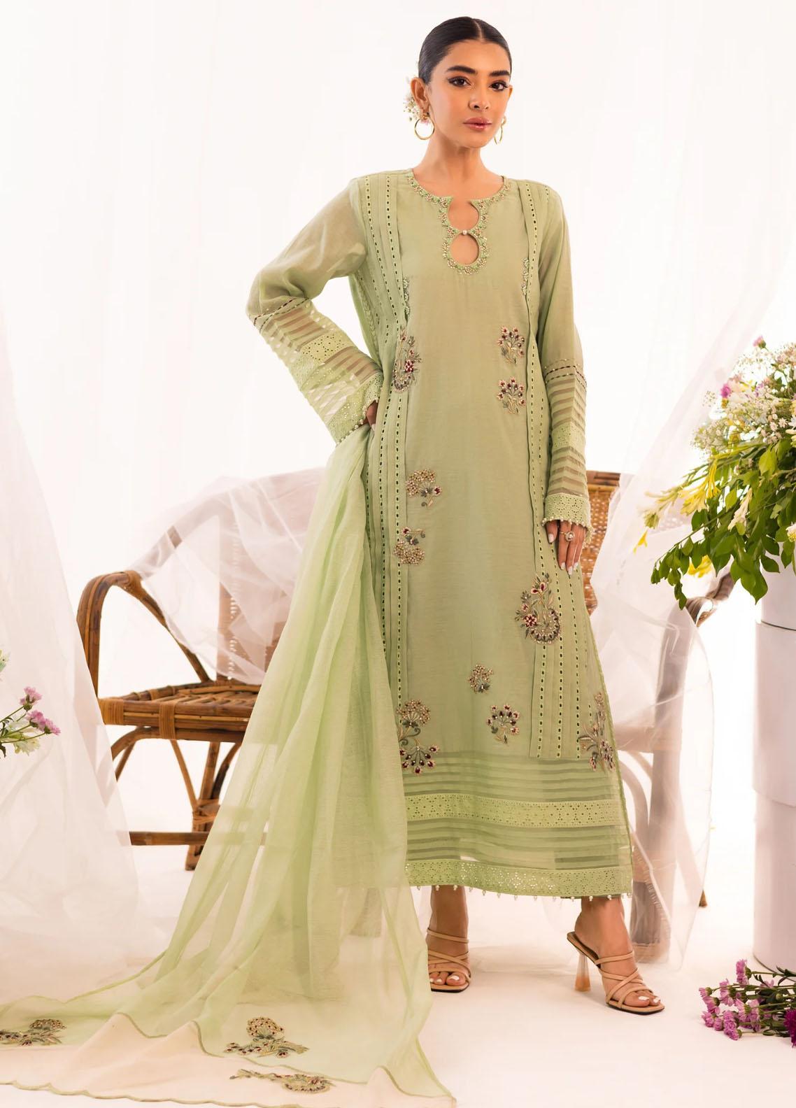 Hues Atelier Pret Embroidered Organza 3 Piece Suit HA23LF Plum Haute