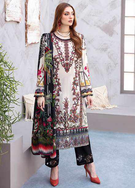 Ghazal By Ramsha Embroidered Lawn Suits Unstitched 3 Piece RSH24G L-911 - Summer Collection