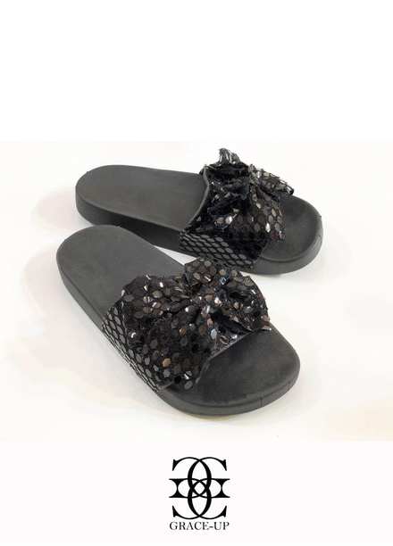 Grace Up Shoes Casual Style  Slippers  W88 BLACK