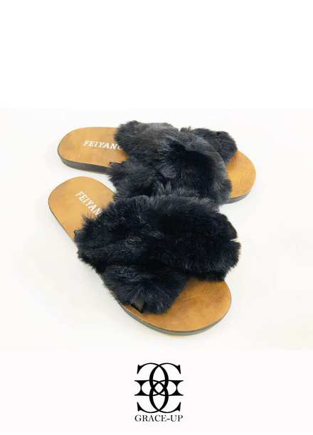 Grace Up Shoes Casual Style  Slippers  W90 BLACK