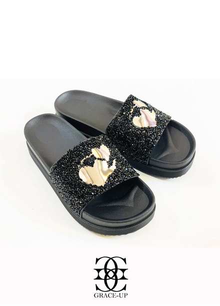 Grace Up Shoes Casual Style  Slippers  W91 BLACK