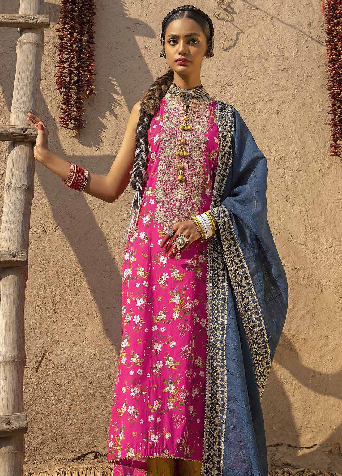 Gul Ahmed Embroidered Lawn Suits Unstitched 3 Piece GA21FL 12053 Roshanara - Luxury Festive Collection