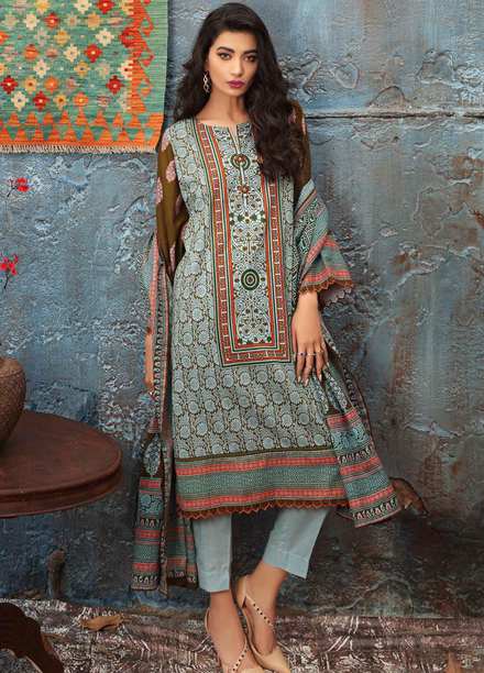 Gul Ahmed Printed Khaddar Suits Unstitched 3 Piece GA21JW K-12027 B - Winter Collection