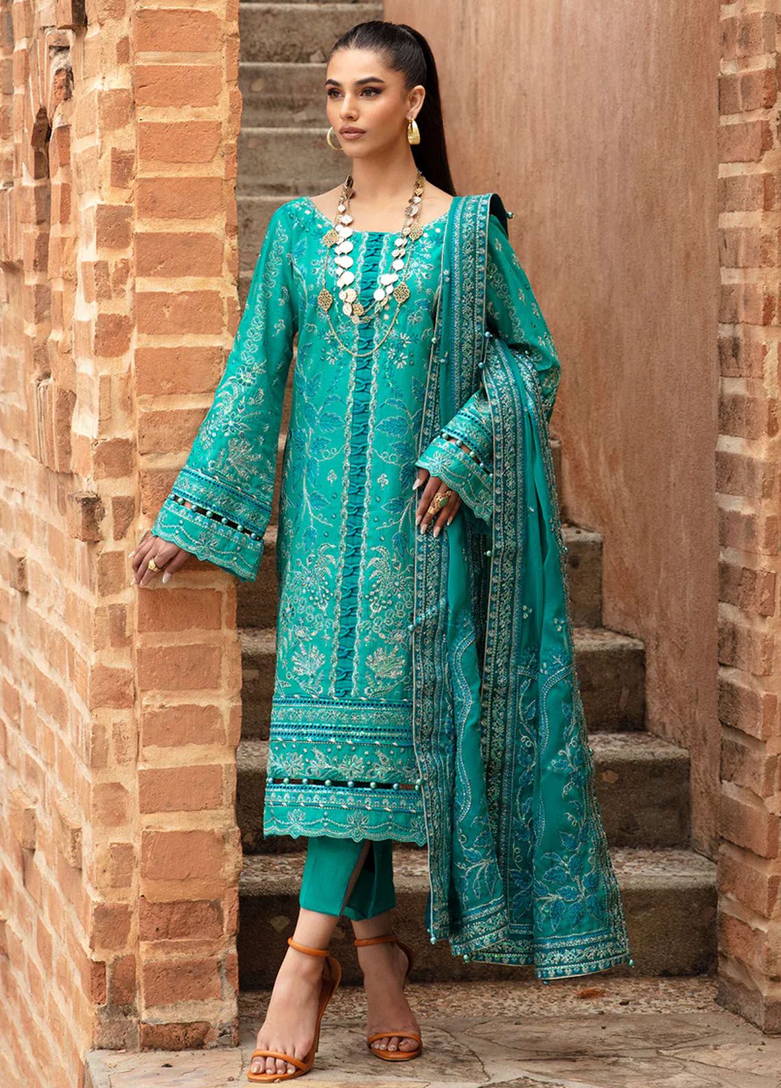 Gulaal Embroidered Silk Suits Unstitched 3 Piece GL21WD (WU-05) Kashni - Wedding Collection