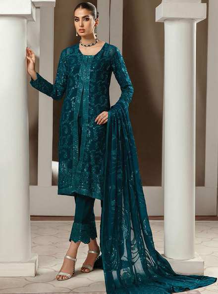 Gulmira By House of Nawab Embroidered Chiffon Suits Unstitched 3 Piece HON22-G2 06 Keyser - Luxury Collection