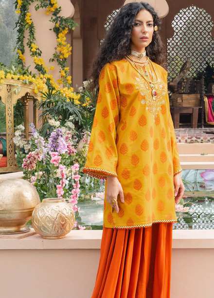 Orient Textile Embroidered Jacquard  Unstitched Kurties OTL-21-031 Mustard - Summer Collection