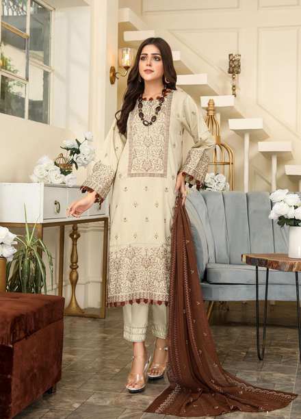 Hues by Humdum Embroidered Viscose Suits Unstitched 3 Piece HD22H 08 - Winter Collection