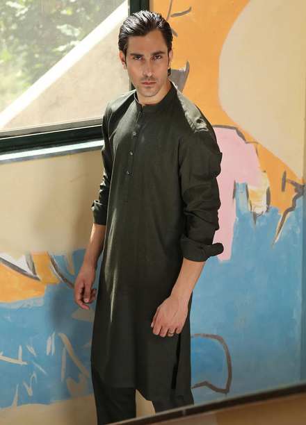 Istor Wash N Wear Formal Kurta Pajama for Men -  MARKHOR FOREST GREEN IST-48