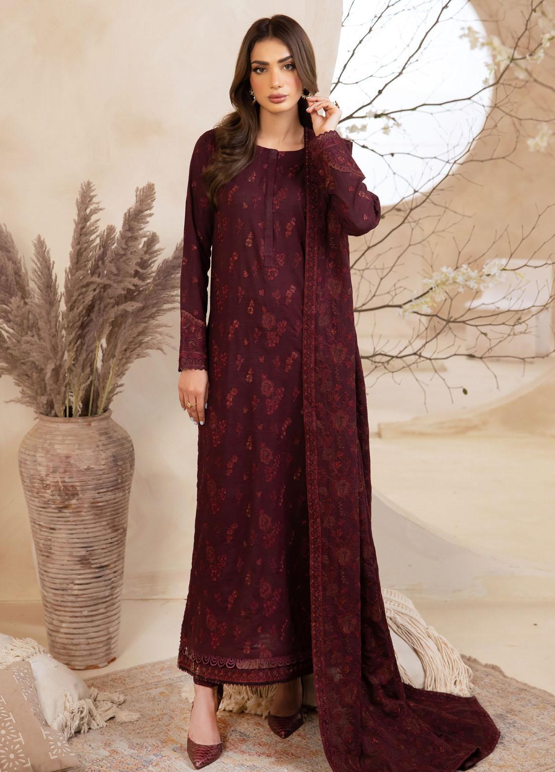 Cross Stitch Embroidered Khaddar Suits Unstitched 3 Piece CS22W 02 Checkered Speck - Winter Collection