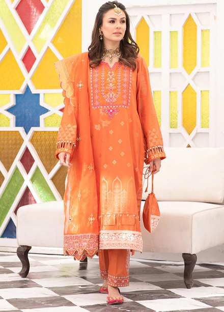 Jashan By Nuriyaa Embroidered Jacquard Suits Unstitched 3 Piece NR22J Zafran - Eid Collection