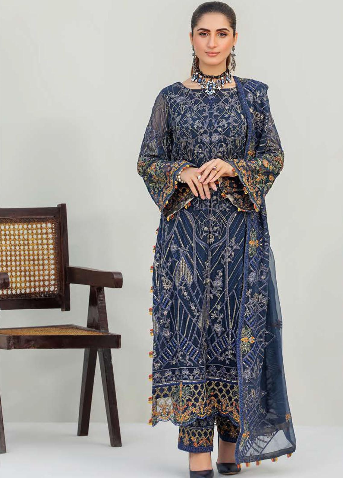 ZUNUJ Embroidered Chiffon Suits Unstitched 3 Piece ZJ22LF D-01 - Luxury Formals Collection