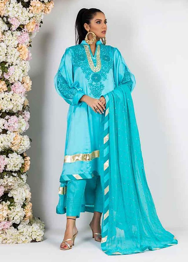 Jooray Kapray Pret Luxury Chiffon 3 Piece Suit JK23L Blue Rose